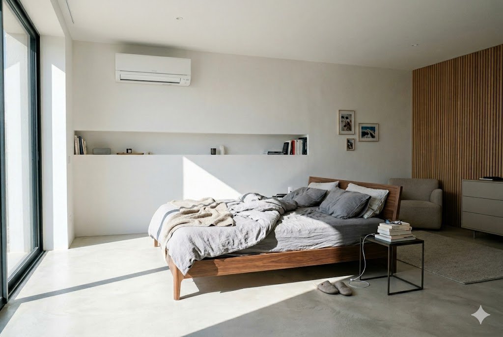 Chambre contemporaine climatisée par bouche de plafond