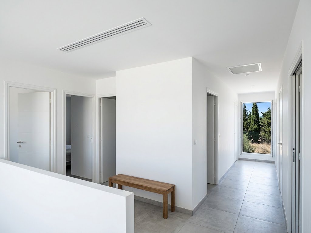 Climatisation professionnelle à Pertuis : grilles de soufflage gainable encastrées au plafond, adaptées aux bureaux